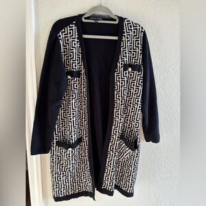 Adrienne Vittadini Black and White Open Front Cardigan